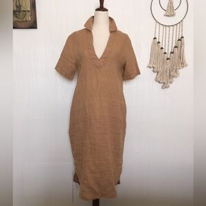$195 James Perse Open Henley Shirt Dress Bronze Linen 0 minimalist resortwear